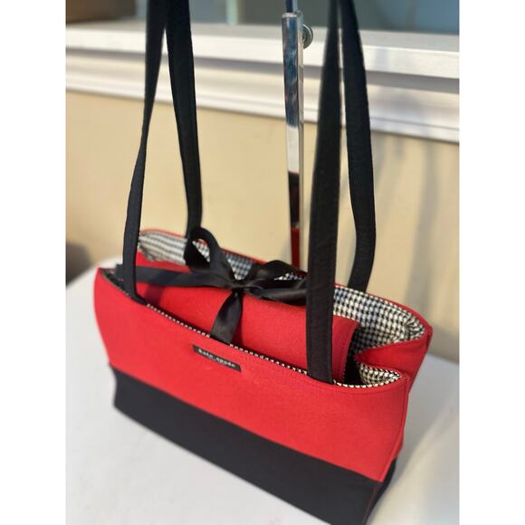 Vintage Kate Spade Bag First Edition Rare Red and Black Structured Tote Handbag - Picture 5 of 13